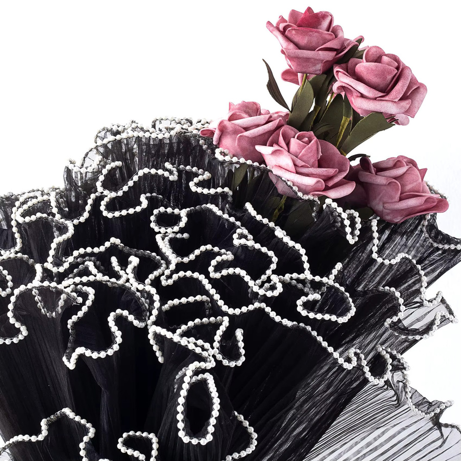 Schwarzes Blumen-Geschenkpapier mit Perlenkanten im koreanischen Design für Blumen und Hochzeitsgeschenke - Bild 3
