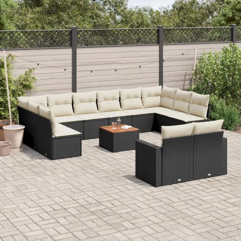 Vidaxl Gartenmöbel-Set aus Polyrattan und Akazie mit 13 Teilen in Schwarz inklusive Kissen - Bild 1