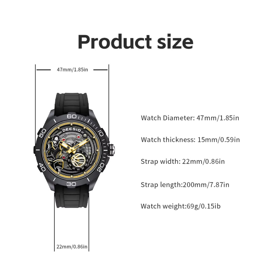 Deesio Armbanduhr, Automatik, Kohlefasergehäuse, Schwarz, Herren - Bild 6