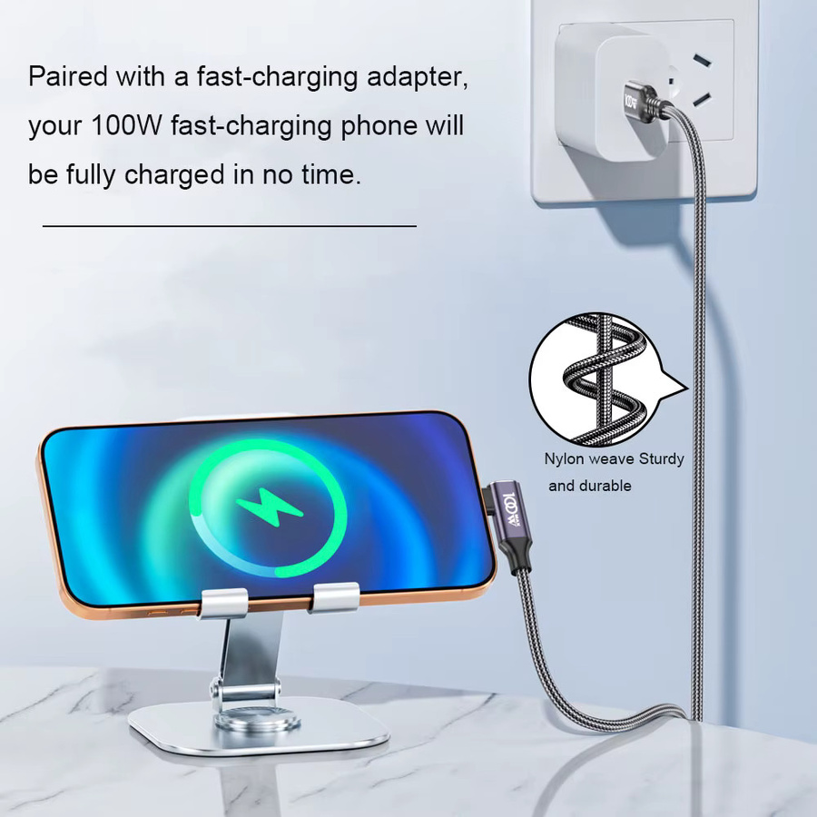 Langlebiges USB-C auf USB-A Ladekabel aus geflochtenem Nylon in Grau - Bild 5