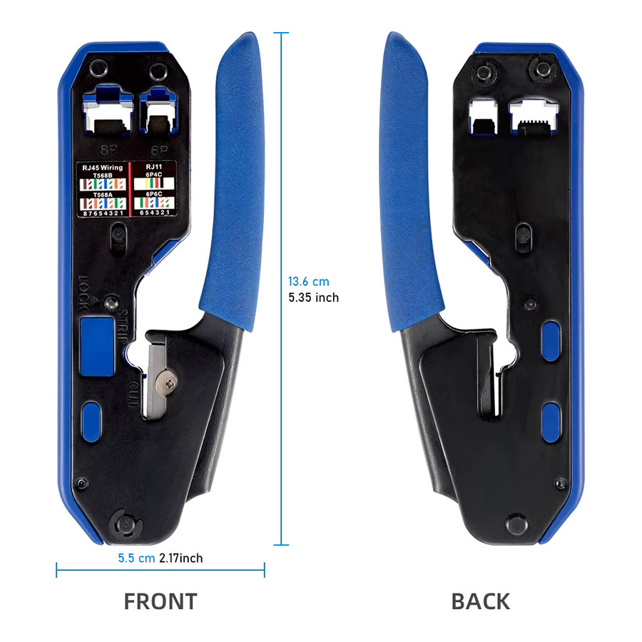 RJ45 Crimpwerkzeuge Set von Seven Floor für Ethernet LAN Kabel Cat6 Cat5e Cat5 inklusive Abisolierzange und Stecker in Blau - Bild 3