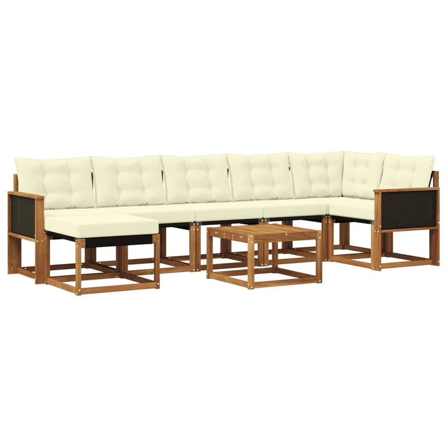 vidaXL Outdoor-Sofagarnitur L-Form aus Akazienholz mit 8 Kissen in Braun und Beige - Bild 2
