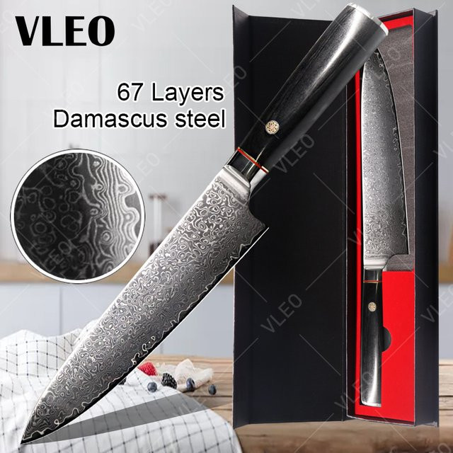 VLEO Damaskus Fleischbeil Professionelles Japanisches Kochmesser in Silber - Bild 1