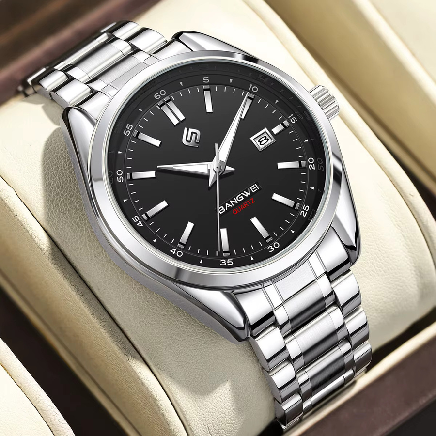 LIGE Armbanduhr Quarz, Edelstahl, Schwarz, Silber, Herren - Bild 2
