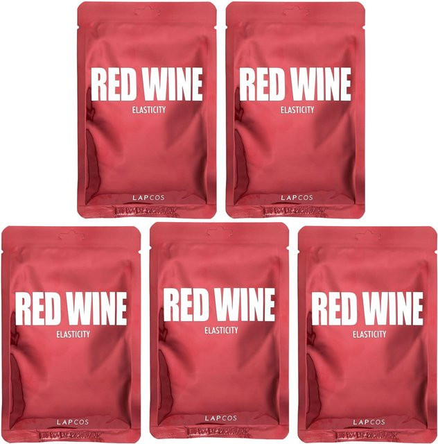 Lapcos Red Wine Beauty Sheet Mask Set, Serum, 5 Tücher, 30 ml, Allantoin - Bild 1