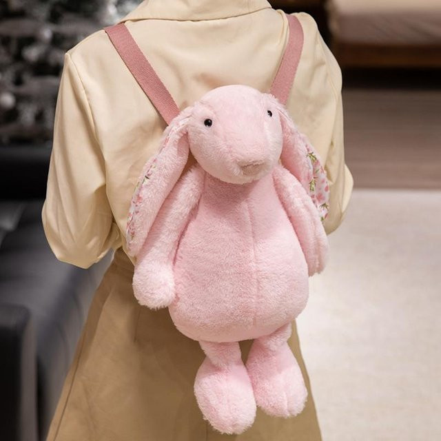 GDzaccly Hase Rucksack, Plüsch / Textil, Rosa / Pink, Grau, Braun - Bild 1