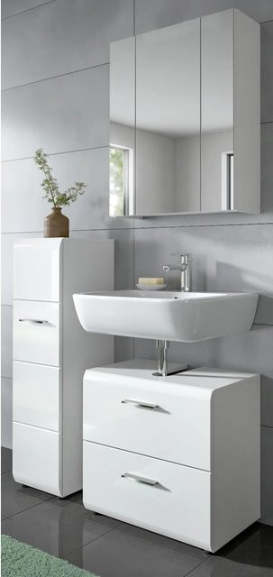Inn.Furn Badmöbel Set Cover 3-teilig in Weiß Hochglanz mit LED-Beleuchtung, Breite: 105 cm, Höhe: 185 cm, Tiefe: 30 cm - Bild 1