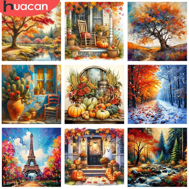 HUACAN 5D DIY Diamantmalerei Herbst Landschaft Mosaik Wanddekoration Multicolour - Bild 1