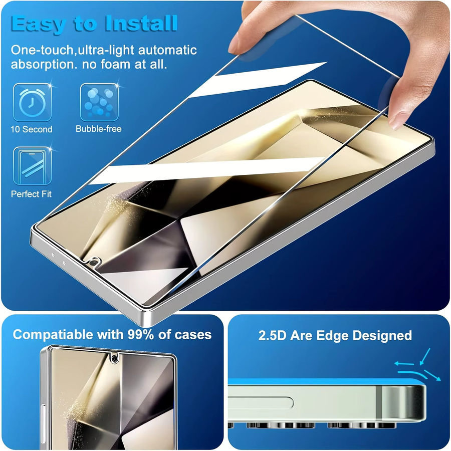 4er-Pack Displayschutzfolie aus gehärtetem Glas für Samsung Galaxy S25 Ultra, 6,9 Zoll, transparent, mit vollständiger Abdeckung und Unterstützung der Ultraschall-Fingerabdruck-Entriegelung - Bild 4
