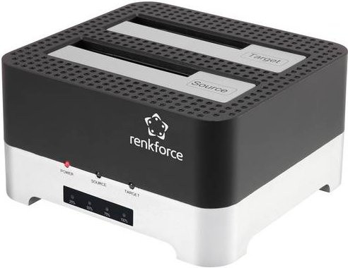 Renkforce RF-DOCKING-02 SATA Festplatten-Kopierstation mit Clone-Funktion, USB 3.0, 2 Ports für 2.5 Zoll und 3.5 Zoll, Schwarz - Bild 1