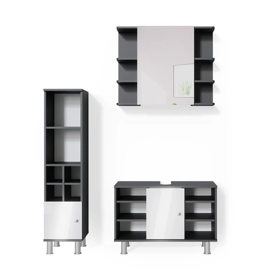 Vicco Badmöbel Set Fynn 3-teilig in Anthrazit und Weiß mit Spiegelschrank, Waschbeckenunterschrank und Hochschrank - Bild 3