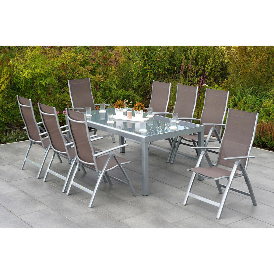 Merxx Gartenmöbelset Carrara 9-teilig aus Aluminium und Textil mit Sicherheitsglas in Taupe, Tisch Breite: 190 cm, Tiefe: 100 cm - Bild 2