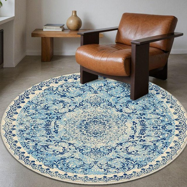 Karpetti Runder Teppich im Vintage Böhmen Design, Blau, Durchmesser: 200 cm - Bild 1
