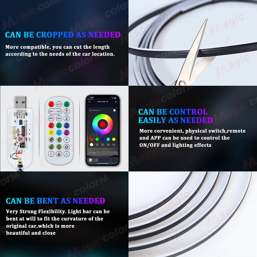 Symphony Auto-Türrahmen Ambientebeleuchtung Universal RGB LED Acryl-Streifen mit APP und Fernbedienung, Multicolour, USB Typ C Plug & Play - Bild 3