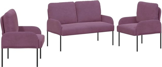 vidaXL Sofagarnitur mit 3 Polstersesseln in Lila, modernes Design mit Armlehnen und Kissen, B/T/H: 115 x 56 x 80 cm - Bild 1
