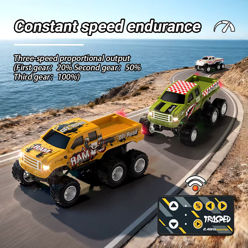 CONUSEA RC Mini-Legierungs-Offroad-Pickup mit Speedboot, ferngesteuertes Auto, 1:64, Gelb - Bild 3