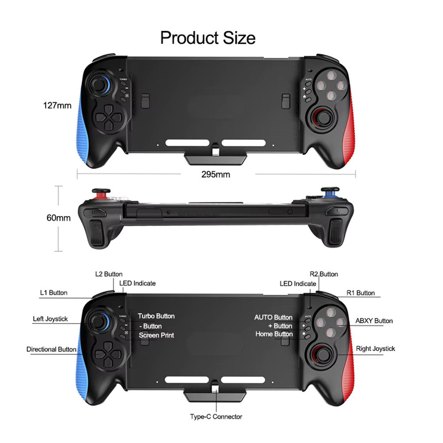 Ipega Controller für Nintendo Switch und Switch OLED mit USB-C, 6-Achsen-Gyroskop und Dual-Vibration in Blau und Rot - Bild 5