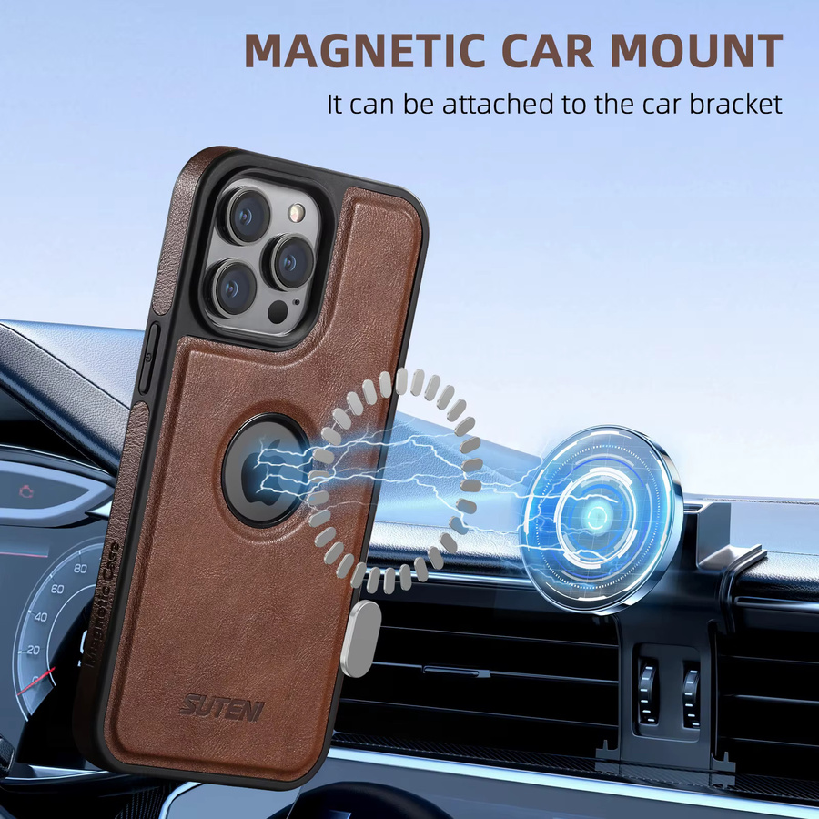 SUTENI Magnetische Kunstleder Handyhülle mit kabelloser Ladefunktion für iPhone 17 Pro Max 16 Plus 15 14 13 12 in Braun - Bild 3