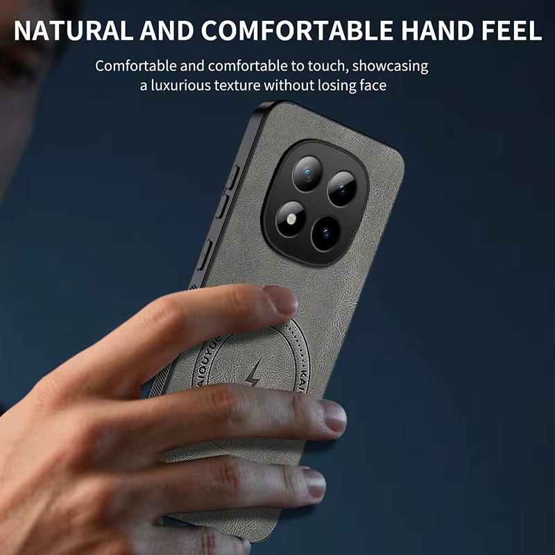 Luxus-Lederhülle mit MagSafe Magnetfunktion für Xiaomi Redmi Note 15 Pro und Note 15 in Schwarz - Bild 3