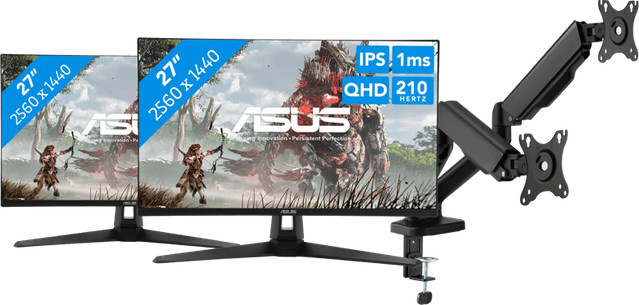 ASUS TUF Gaming VG27AQ5A Monitor mit BlueBuilt Halterung für 2 Monitore, 27 Zoll QHD IPS Display, Schwarz, HDMI und DisplayPort - Bild 1
