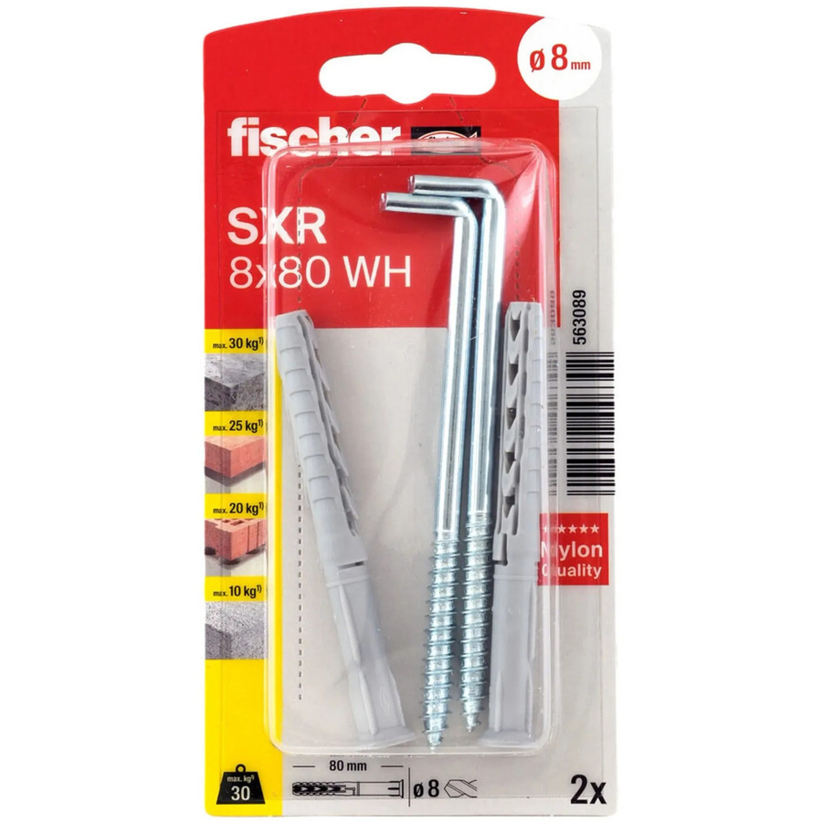 Fischer Langschaftdübel SXR aus Nylon mit Winkelhaken, Durchmesser: 8 mm, Länge: 80 mm, Farbe: Weiß - Bild 2