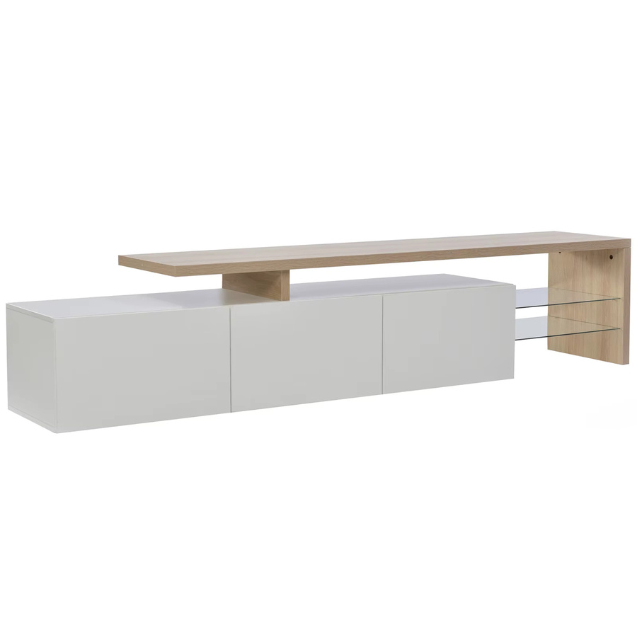 Simurq TV-Lowboard in Weiß Hochglanz mit integrierter LED-Beleuchtung, 2 Glasablagen und 3 Schubladen für dein Wohnzimmer - Bild 4