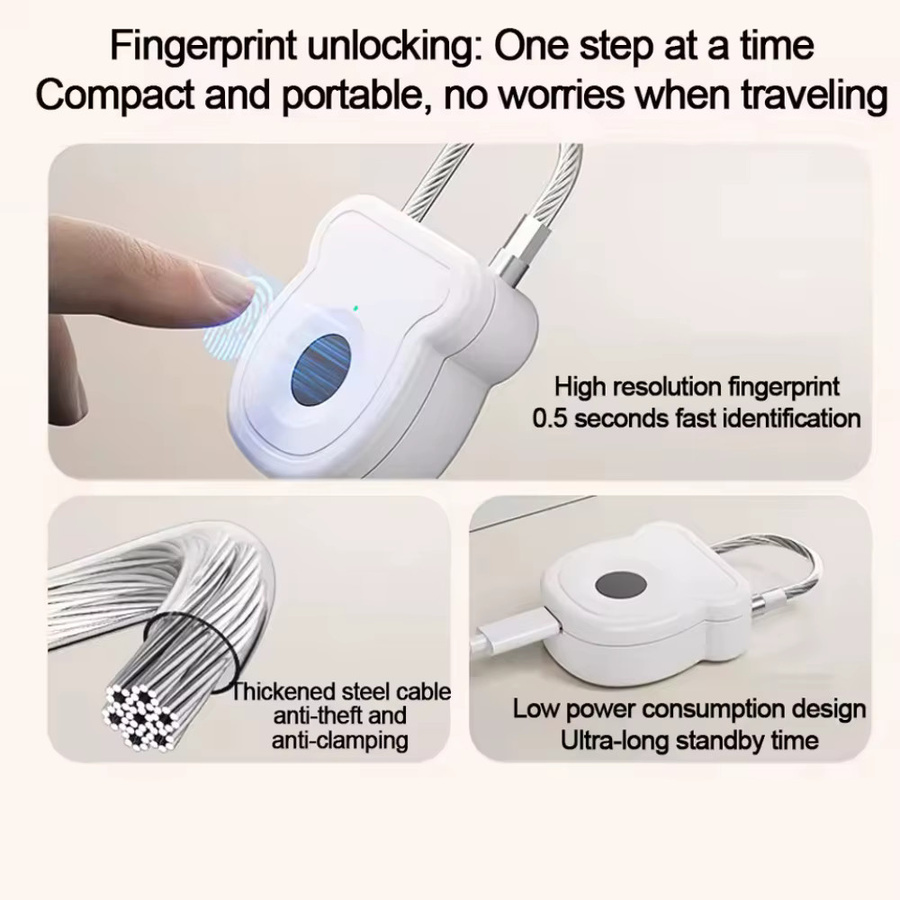 Tragbares intelligentes Fingerabdruckschloss mit USB-Aufladung zur Diebstahlsicherung in Schwarz oder Weiß - Bild 2