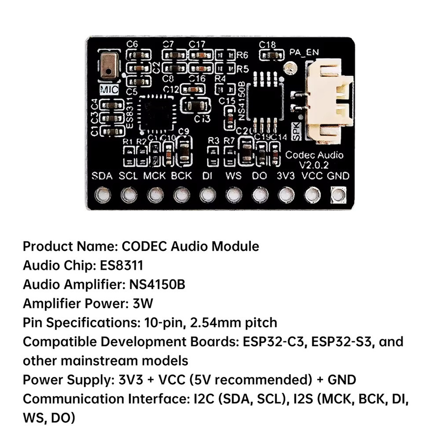 Diymore Digitales Leistungsverstärker-Audiomodul mit integriertem Mikrofon ES8311+NS4150B in Schwarz für Audio-Projekte - Bild 2