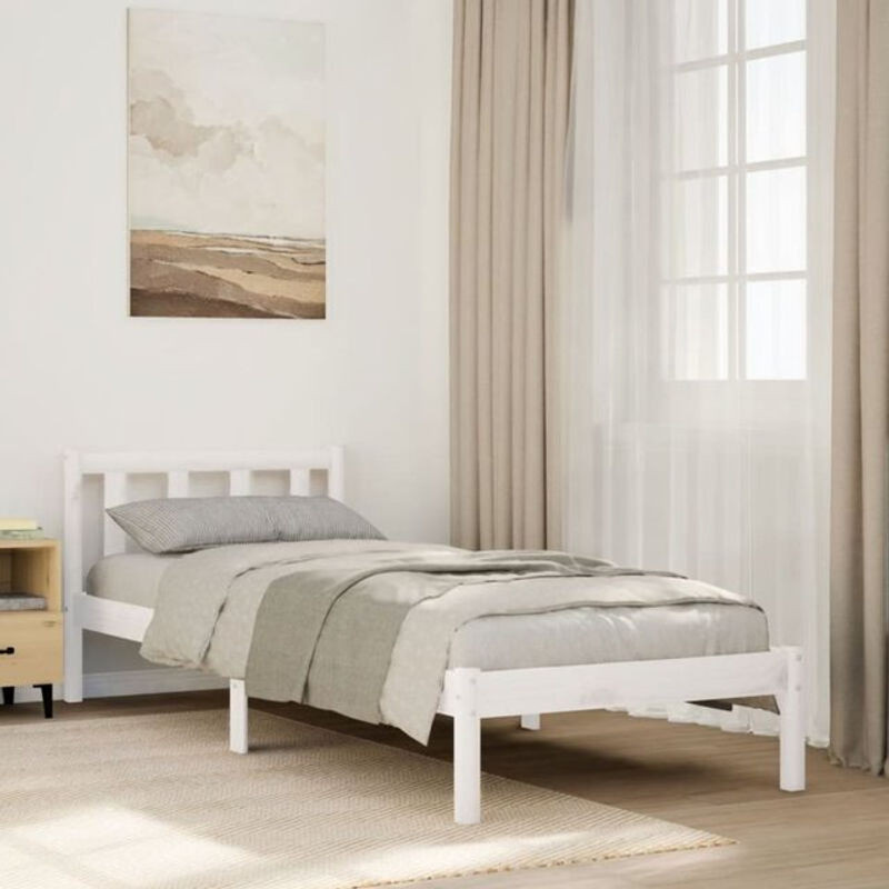 Massivholzbett aus Kiefernholz in Weiß im Landhaus- und Skandinavischen Stil von vidaxl, B/T: 80 x 210 cm - Bild 1