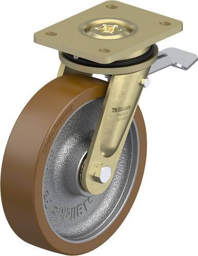 Blickle Lenkrolle LS-GB 200K-ST mit Feststeller in Silber und Braun, Rad-Durchmesser: 200 mm, Tragfähigkeit: 1000 kg - Bild 1