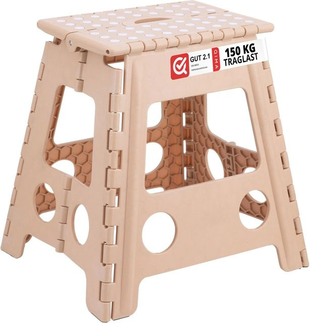 Relaxdays Klapphocker XL aus Kunststoff in Beige, faltbar für Bad, Garten und Camping, B/T/H: 39 x 39 x 32 cm - Bild 1