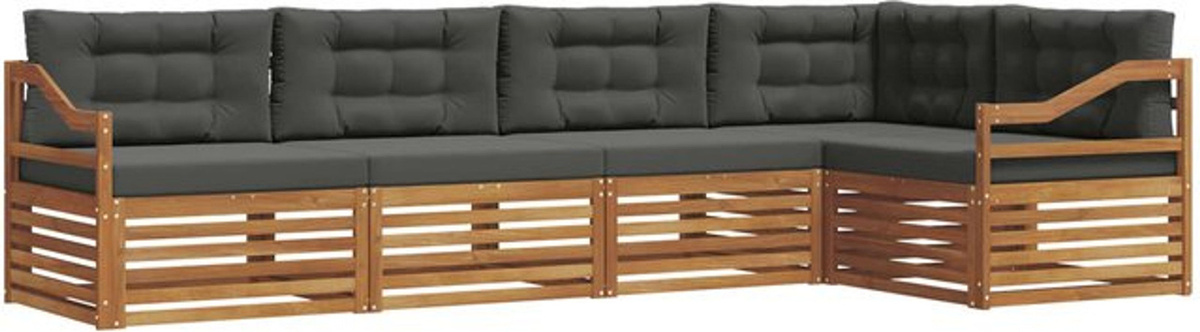 vidaXL Outdoor-Sofagarnitur aus Akazie mit Kissen, 5-teiliges Loungemöbel-Set in Natur und Anthrazit - Bild 1