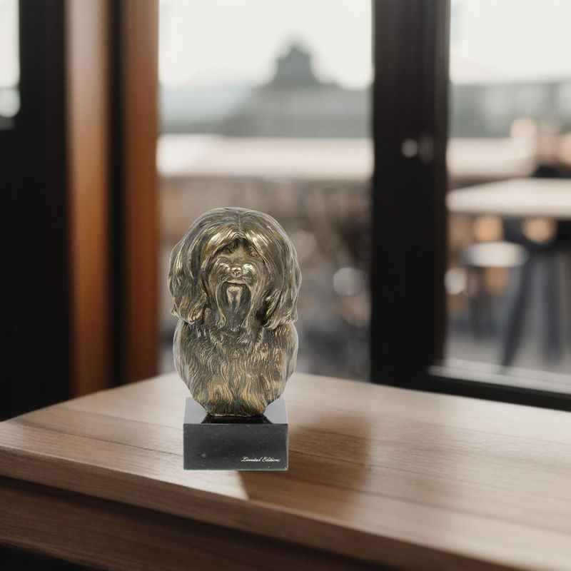 Art-Dog Hundestatue Tibet Terrier Tsang Apso Dokhi Apso als Skulptur auf Steinsockel in Braun - Bild 7