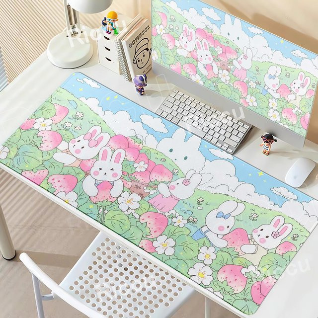 Riccu Mausunterlage mit niedlichem Hasen-Design in Grün, Kawaii Anime Schreibtischunterlage für Computer und Tastatur - Bild 1