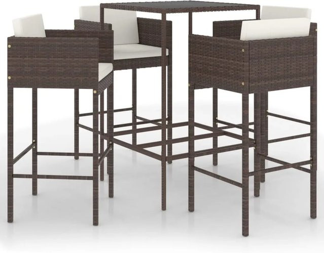 vidaXL 5-tlg Gartenbar-Set aus Poly Rattan mit Kissen in Braun und Weiß - Bild 1