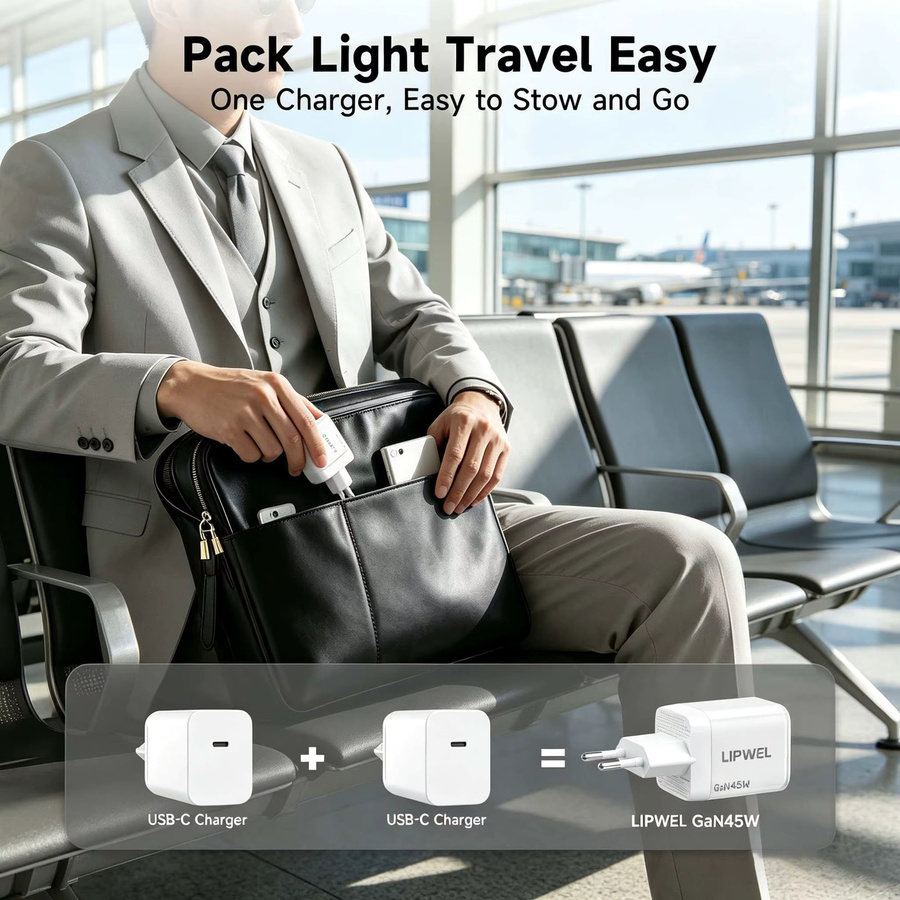 45W GaN USB-C Ladegerät mit Dual Type-C Port, PD Power Adapter EU Wandstecker für iPhone 17 Serie - Bild 5
