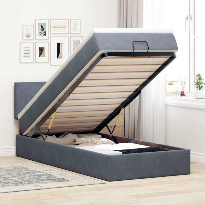Vidaxl Ottoman Polsterbett mit Matratze und LED in Dunkelgrau, B/T/H: 90 x 190 x 88 cm - Bild 1