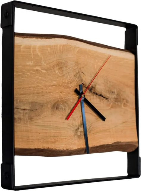 DELUKE Wanduhr aus Eichenholz und Stahlrahmen in Eiche Braun, geräuschlos, Industrial Design, B/H: 37 x 37 cm - Bild 1