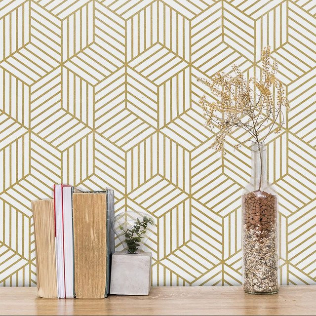 KALYNN Selbstklebende Tapete mit geometrischem Sechseck-Design in Gold, Abnehmbare Vinyltapete für moderne Heimdekoration - Bild 1