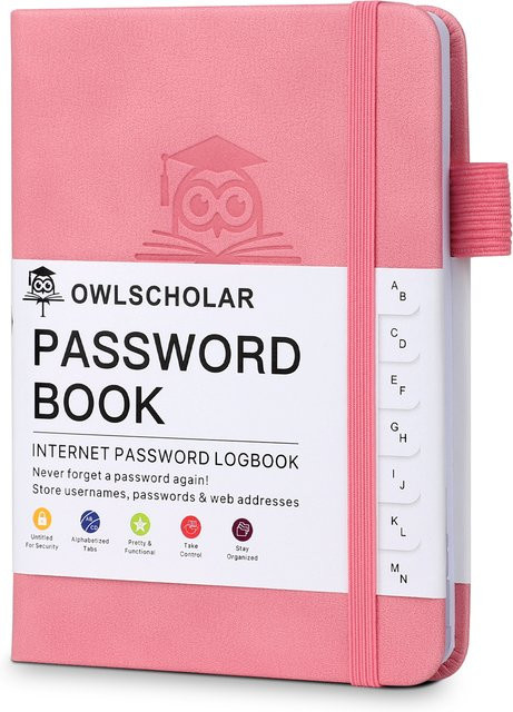 Passwort-Organizer mit alphabetischen Registerkarten in Türkis aus Kunstleder mit Hardcover und linierten Seiten für Senioren - Bild 1