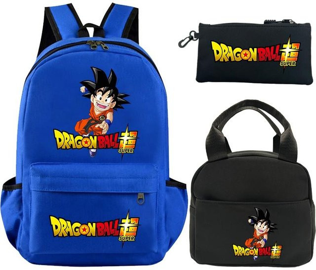 CRAZY FLY HS1 Schulranzen-Set mit Rucksack, Brotdose und Federmäppchen im Dragon Ball Design, Blau, 3-teiliges Set für Kinder und Teenager - Bild 1