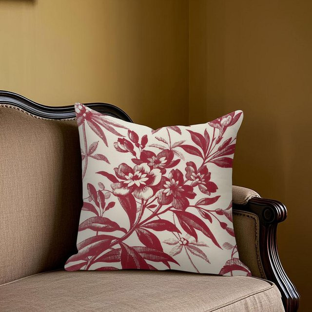 Potdemiel Jacquard Kissenbezug mit Blumenmuster in Braun und Rot, B/H: 40 x 40 cm - Bild 1