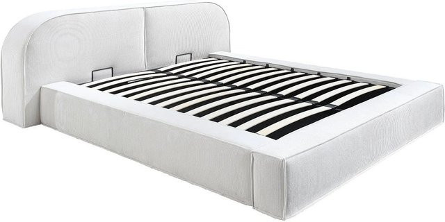 Vente-unique Bett Liraba mit Bettkasten in Creme und Beige mit Cord-Elementen, B/T/H: 246 x 180 x 90 cm, Höhe: 253 cm - Bild 1