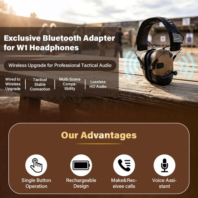 Aktiver taktischer Jagd-Ohrenschützer mit Bluetooth-Adapter und Geräuschunterdrückung, elektronischer Over-Ear-Gehörschutz in Braun - Bild 1