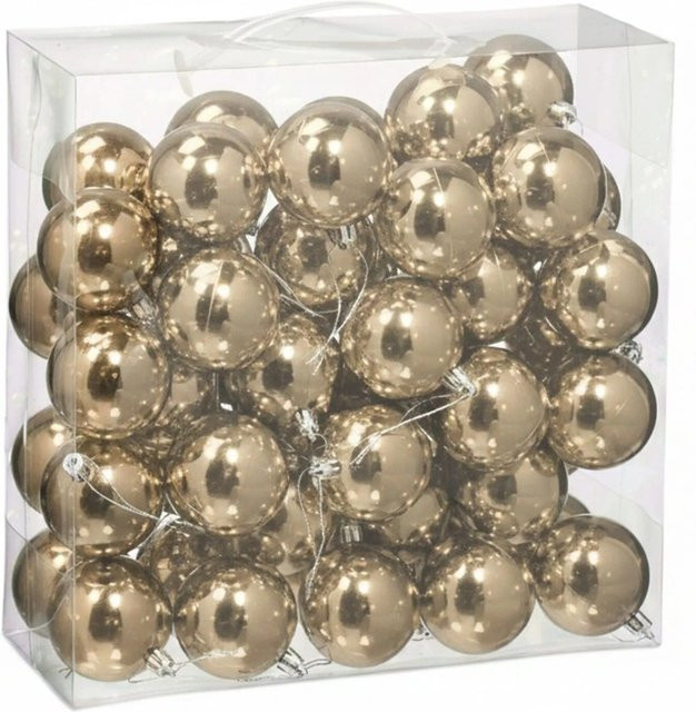 Relaxdays Weihnachtskugeln 50er Set aus Kunststoff in Champagner und Gold, glänzend, Durchmesser: 6 cm - Bild 1