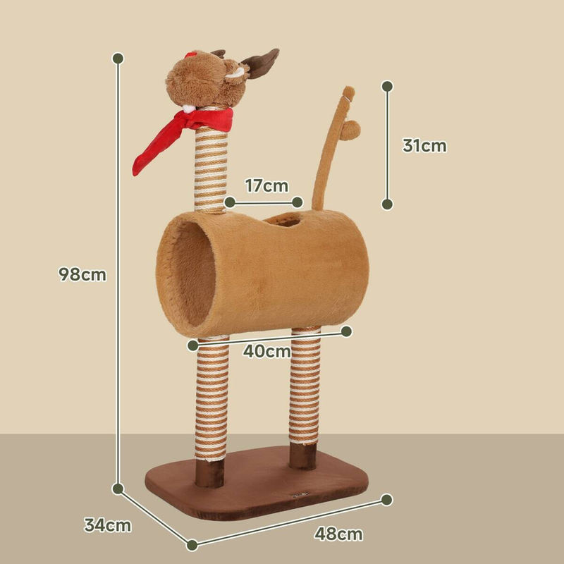 PawHut Kratzbaum im Hirschdesign mit Höhle und Spielball, Katzenkletterbaum in Braun, Höhe: 98 cm - Bild 5