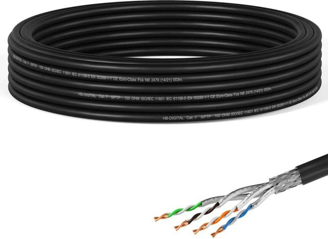 hb-digital CAT 7 LAN Datenkabel für Außenbereich, S/FTP, 1000 MHz, Schwarz, 10 m - Bild 1