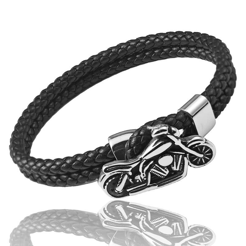 jiangmingao Armband, Leder, Edelstahl, Schwarz, Herren - Bild 2