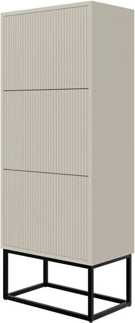 Selsey Schuhschrank Veldio mit Lamellen-Design in Greige und schwarzem Gestell, B/T/H: 50 x 30 x 125 cm - Bild 1