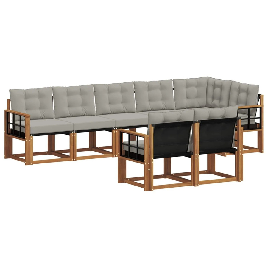 vidaXL Outdoor-Sofagarnitur 8-teilig aus Akazienholz und Textilene in Grau und Natur mit Kissen - Bild 2